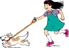 girl walking dog